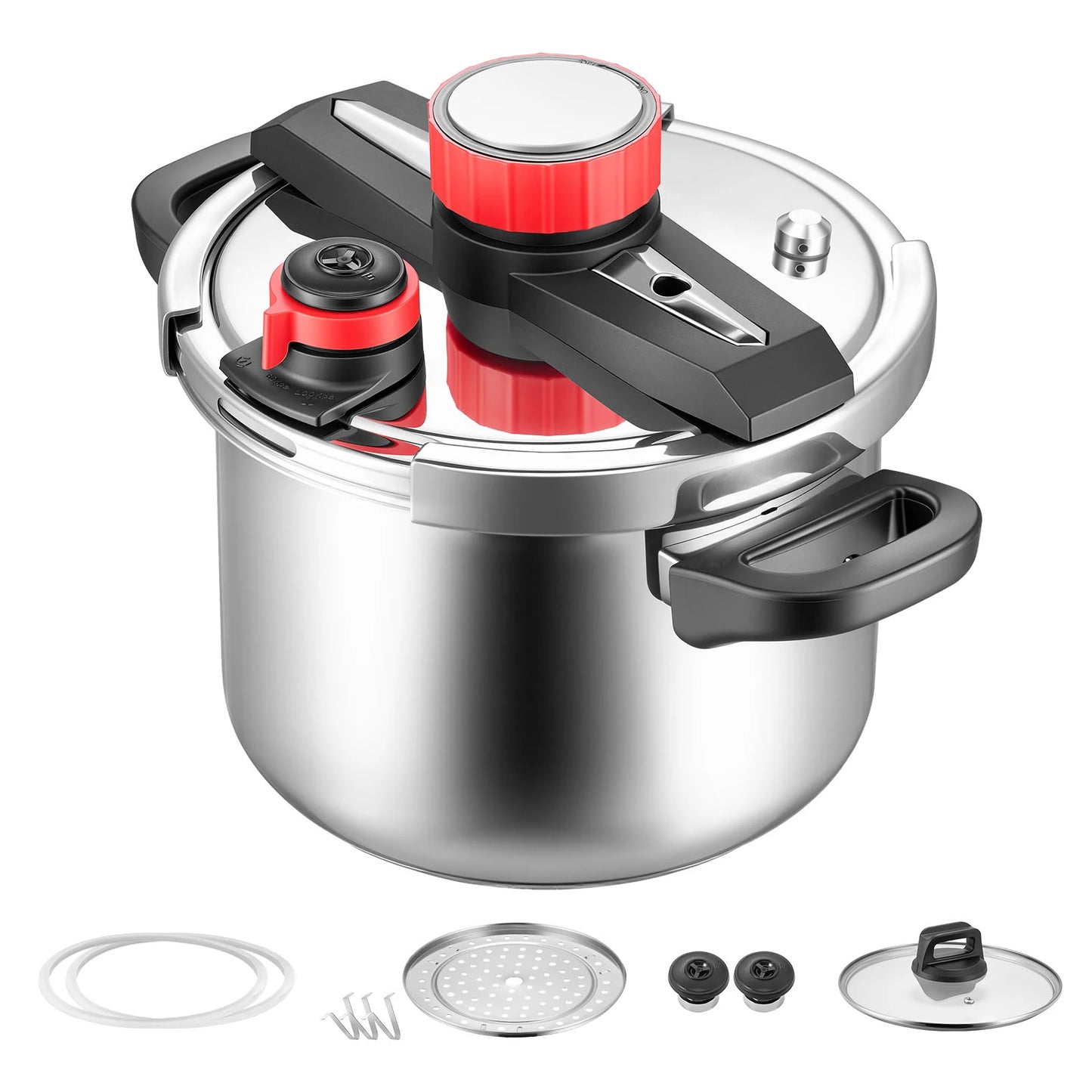 SucceBuy Stainless Steel Pressure Cooker With Steaming Rack And Lid