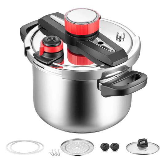 SucceBuy Stainless Steel Pressure Cooker With Steaming Rack And Lid