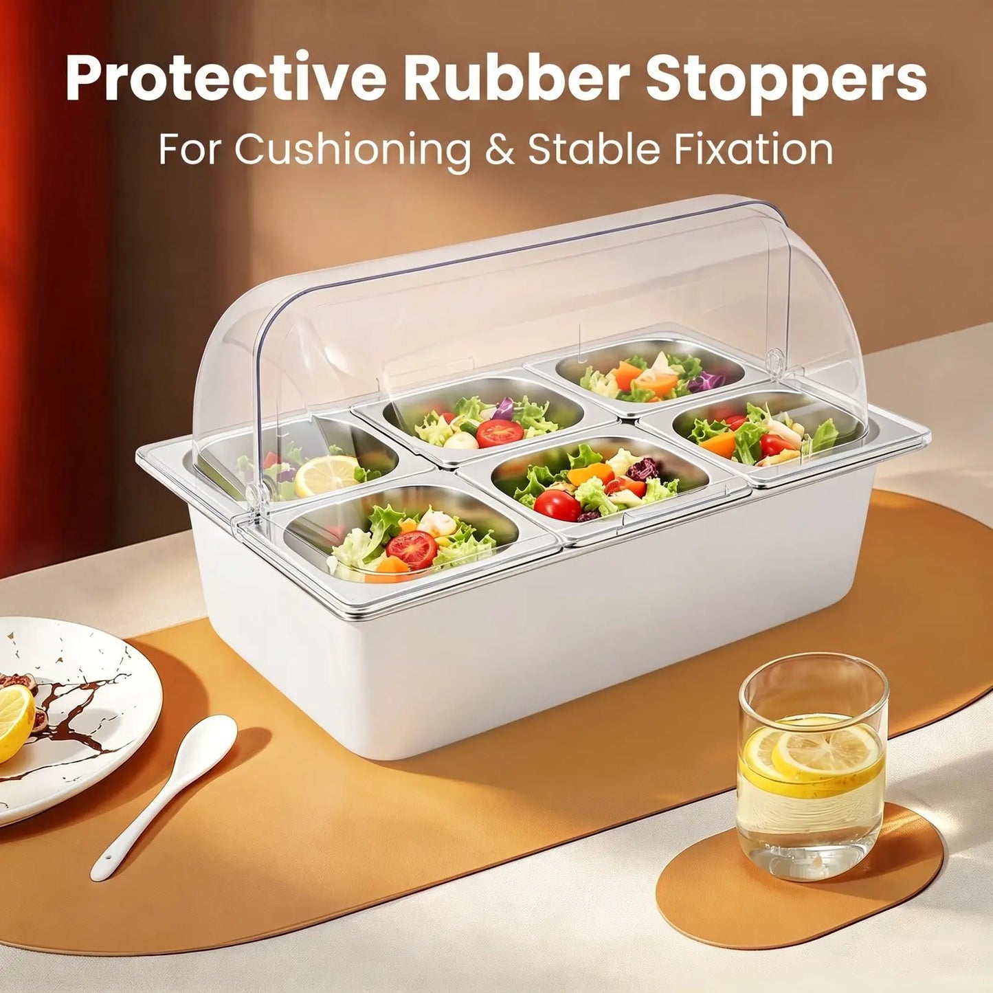 Ice Food Serving Display Tray With 6 Pans Stainless Steel