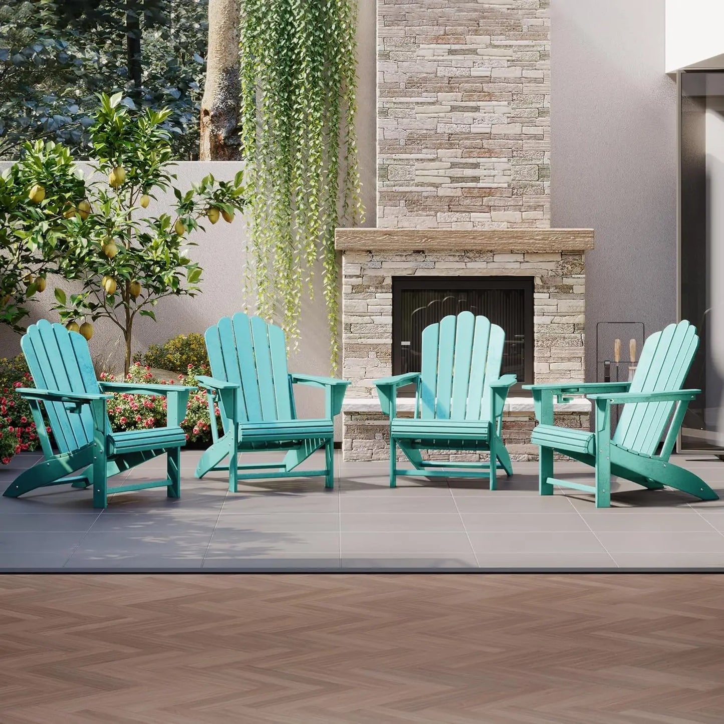 Adirondack Chairs With Cup Holders Outdoor Patio Set Of 4