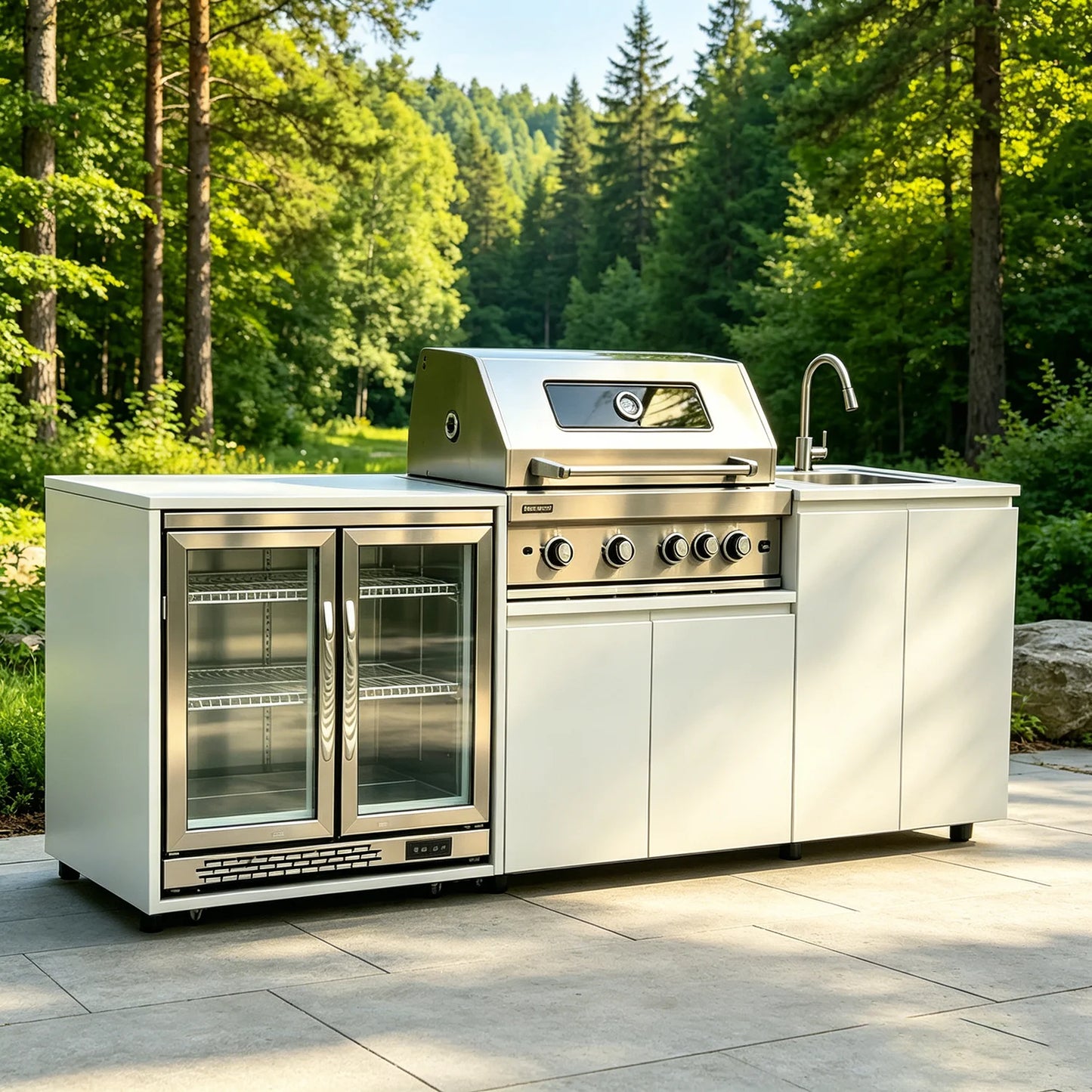 Stainless Steel Outdoor Kitchen With Grill And Fridge On Wheels