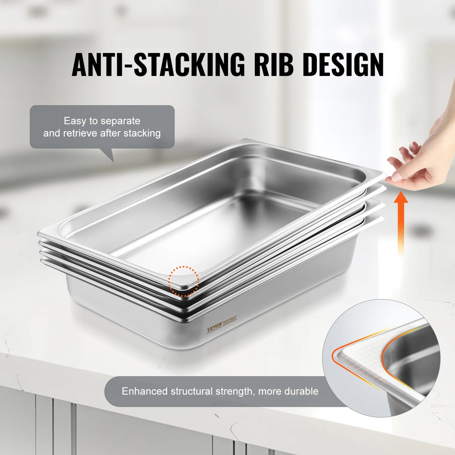 SucceBuy 4-Pack Hotel Pans Anti-Jam Steam Pan With Lid