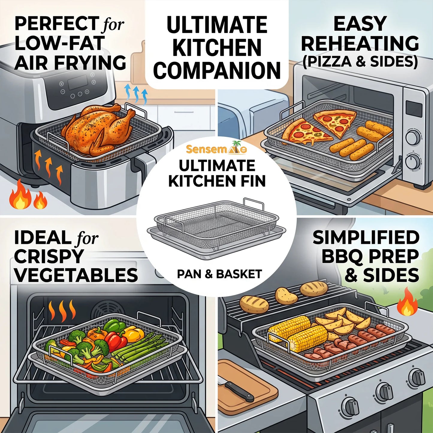 Stainless Steel Air Fryer Crisper Tray With Oil Separation Rack