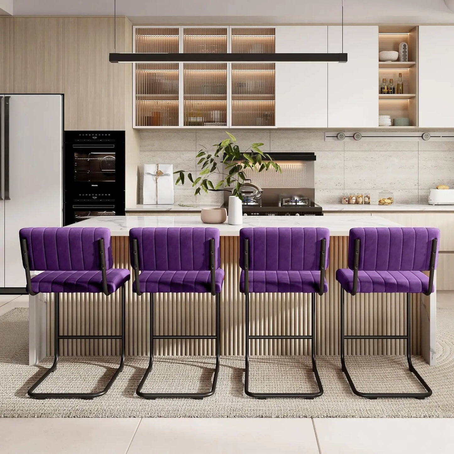 Bar Stools Set Of 4 Cantilever Counter Height Upholstered