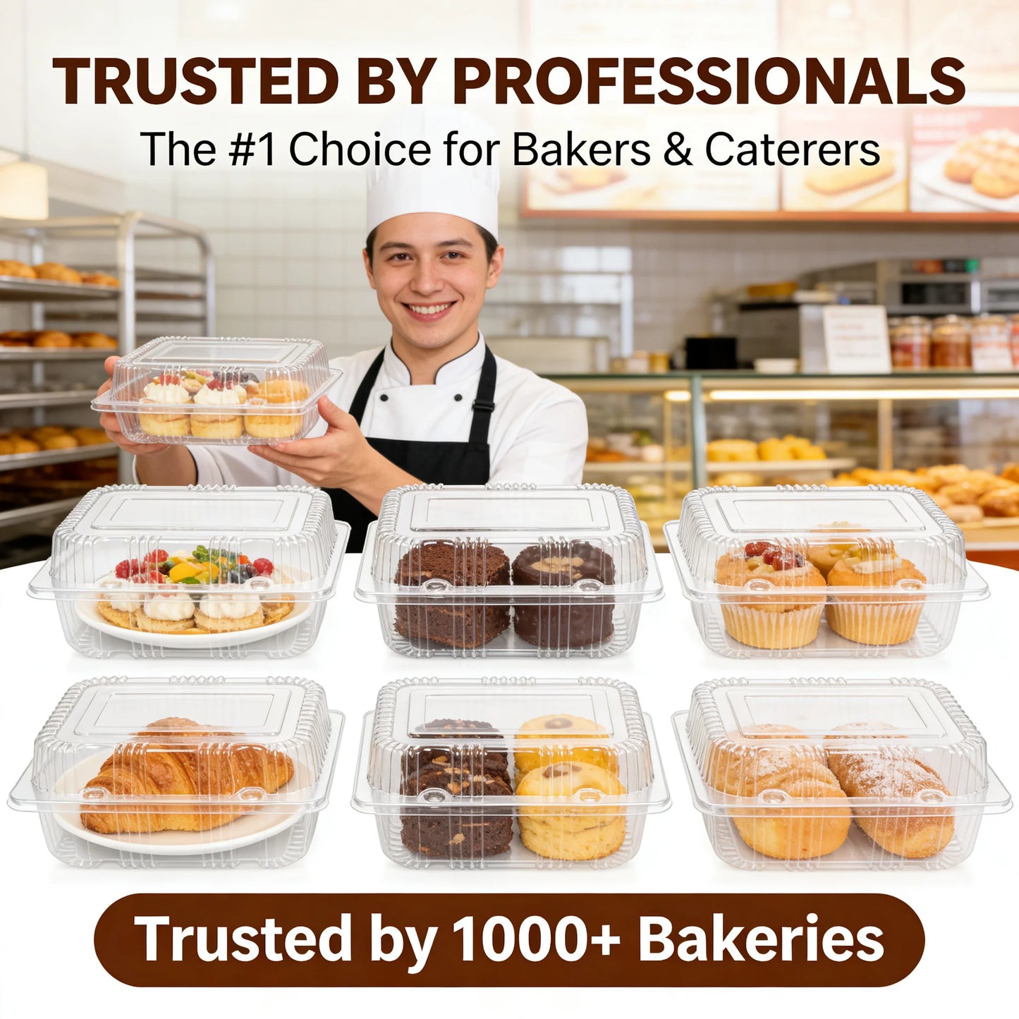 Clear Plastic Clamshell Takeout Containers, 50 Pack