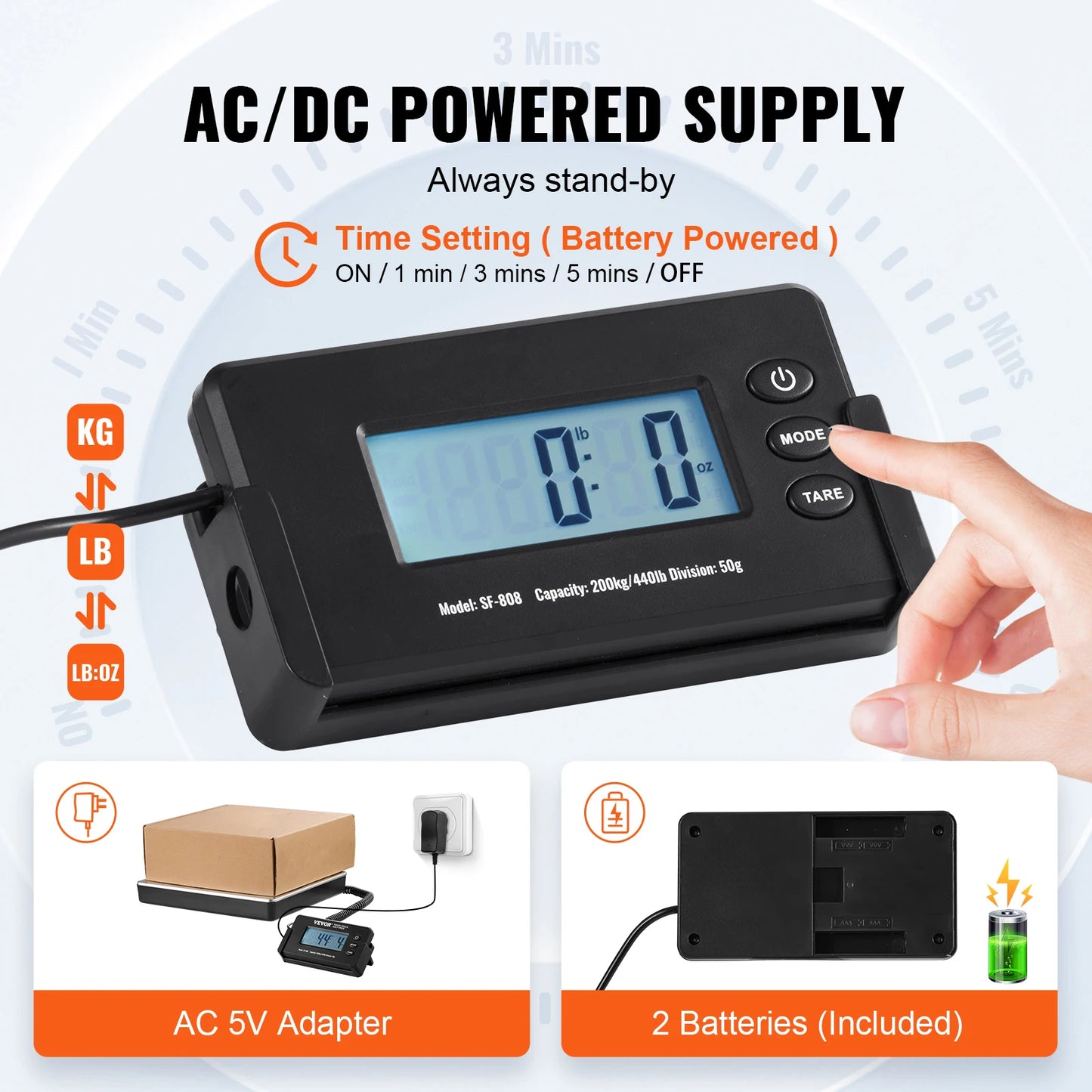 SucceBuy 440Lb Digital Shipping Scale With Timer Tare HD LCD