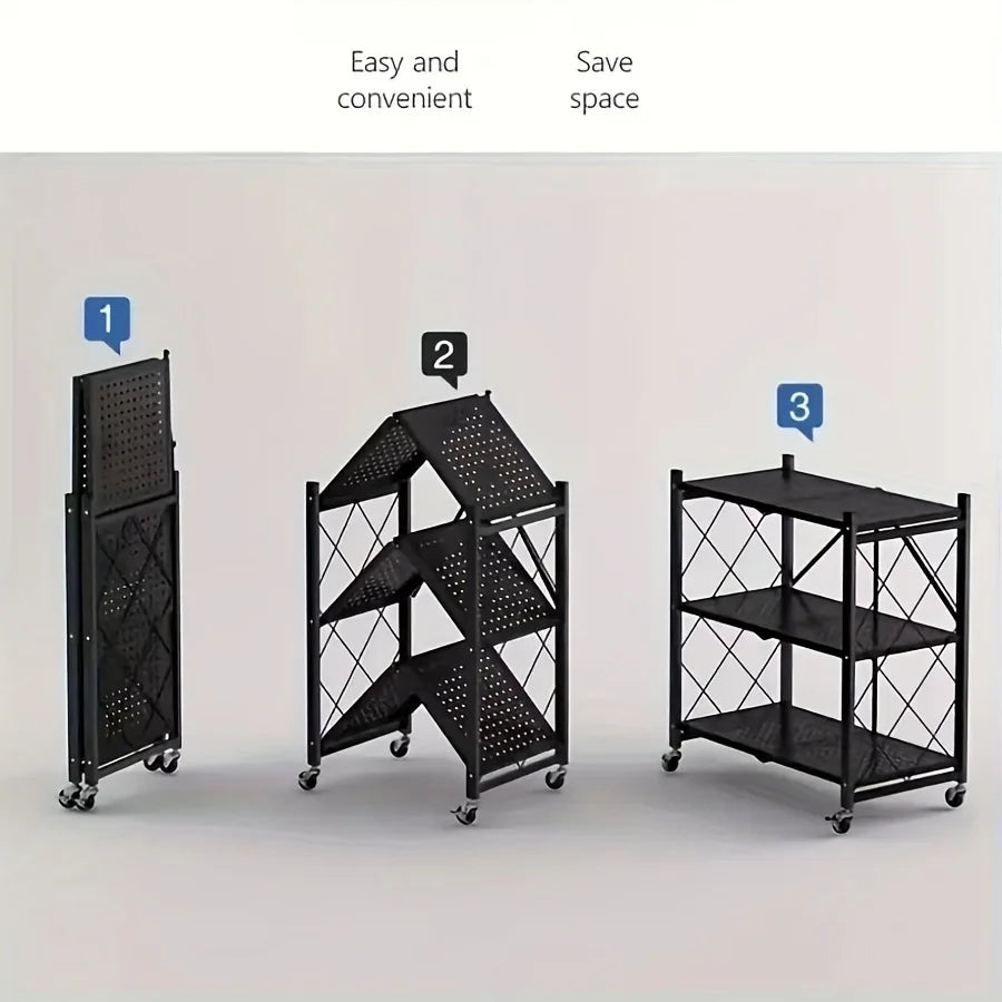 Heavy Duty Foldable Metal Storage Rack With Wheels For Organization