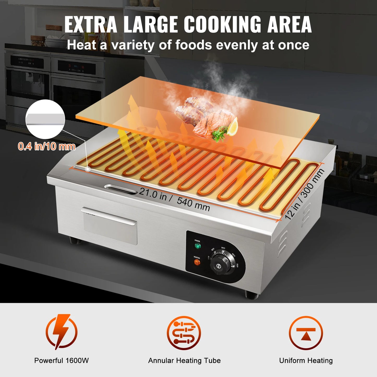 SucceBuy Stainless Steel Electric Grill Teppanyaki Hotplate