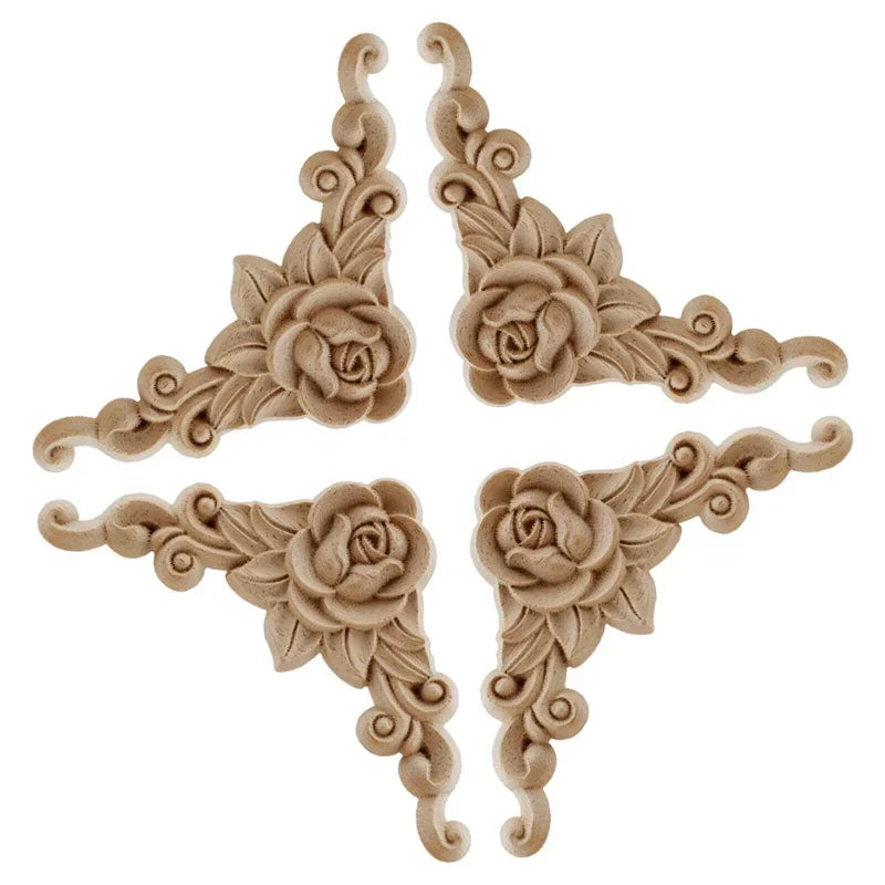 Natural Floral Wooden Carved Corner Appliques For Frames And Furniture
