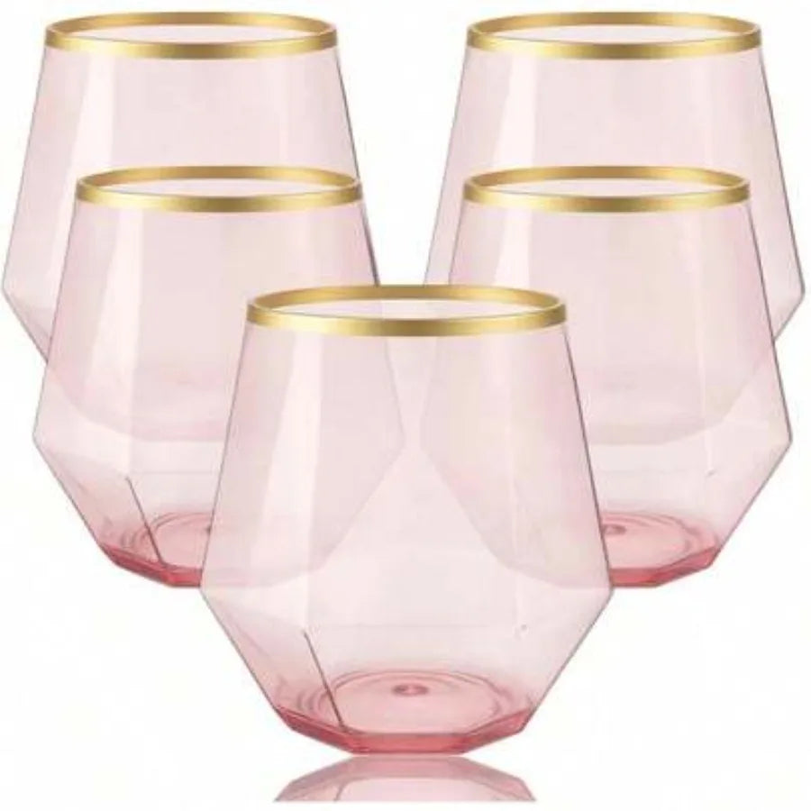 Diamond Unbreakable Stemless Plastic Wine Glasses Disposable 40 Count