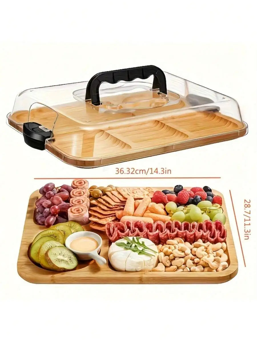 Bamboo Cheese Tray With Acrylic Lid Portable Serving Platter