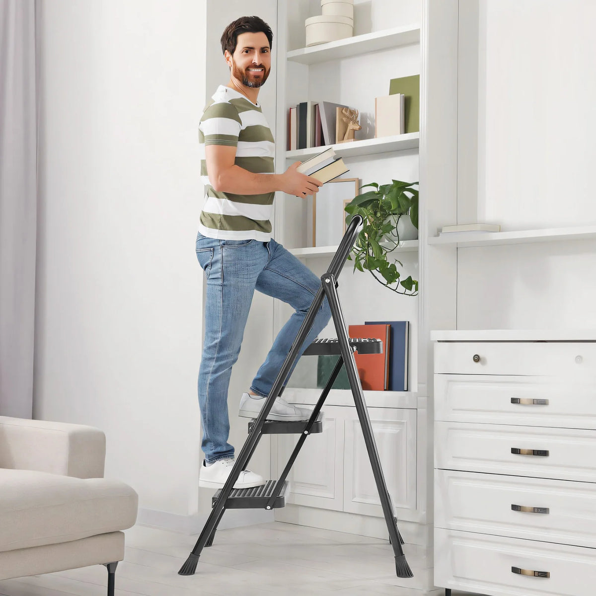 JHK Folding 2/3 Step Ladder Stool Anti Slip Pedal 800lbs