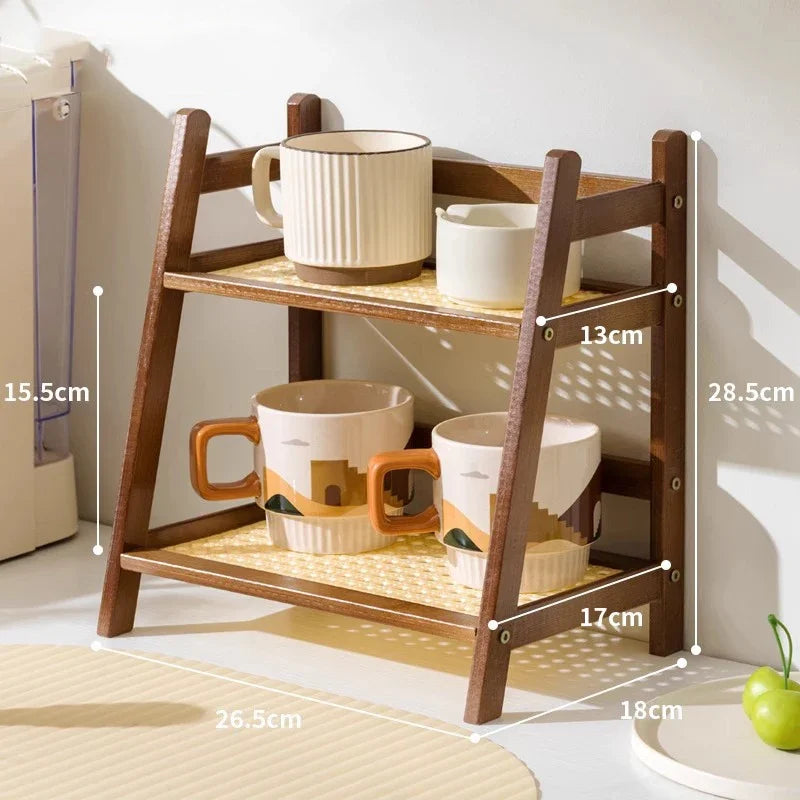 Double Layer Bamboo Countertop Multipurpose Organizer Cup Holder for Kitchen