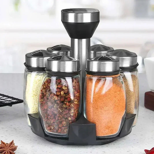 Glass Spice Jar Set With Rack For Kitchen Organization