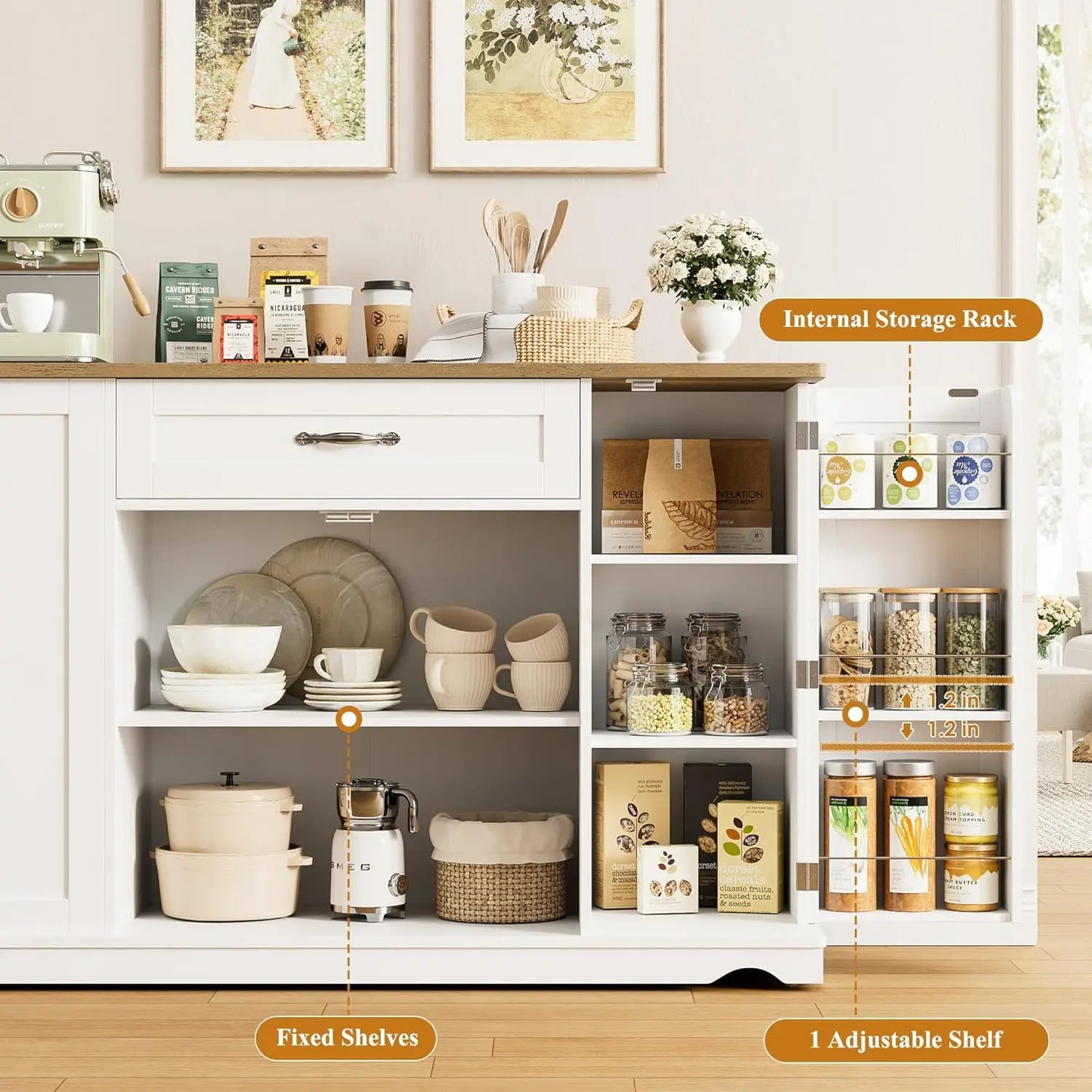GUANGBAI Kitchen Island Cart With Storage And Wheels Two Drawers