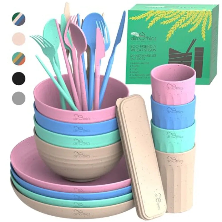 Eco Friendly Wheat Straw Dinnerware Plates Bowls Cups Camping Set