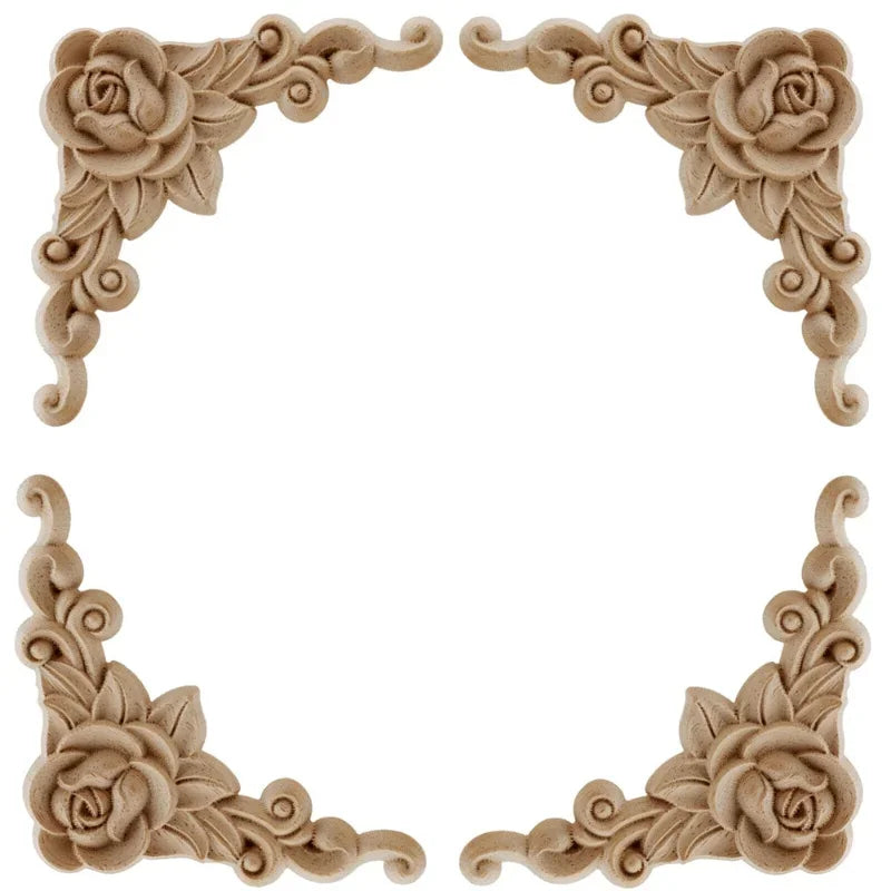 Natural Floral Wooden Carved Corner Appliques For Frames And Furniture