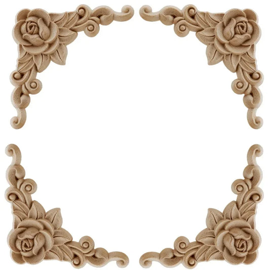 Natural Floral Wooden Carved Corner Appliques For Frames And Furniture