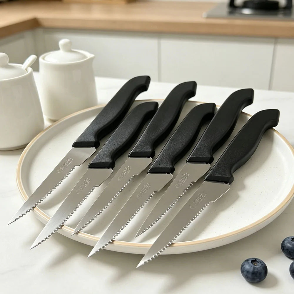 Six-Piece Serrated Steak Knife Set Stainless Steel With Ergonomic Handles