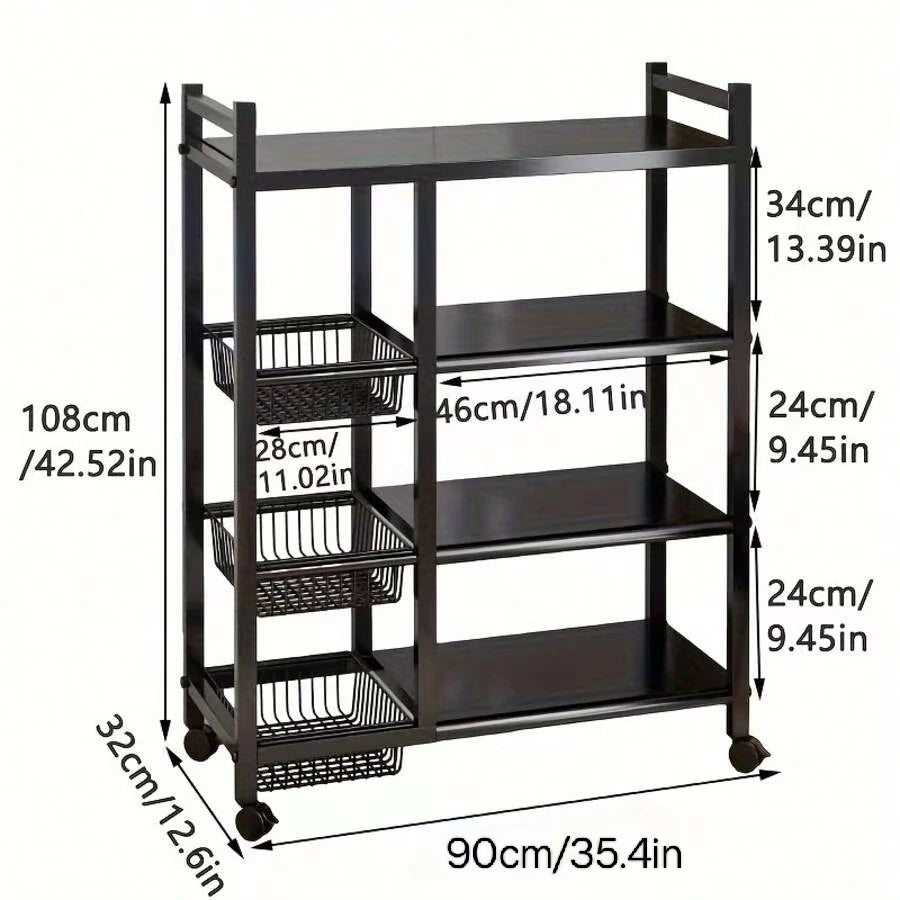 Portable Storage Rack Adjustable 4-Layer Shelf With Baskets