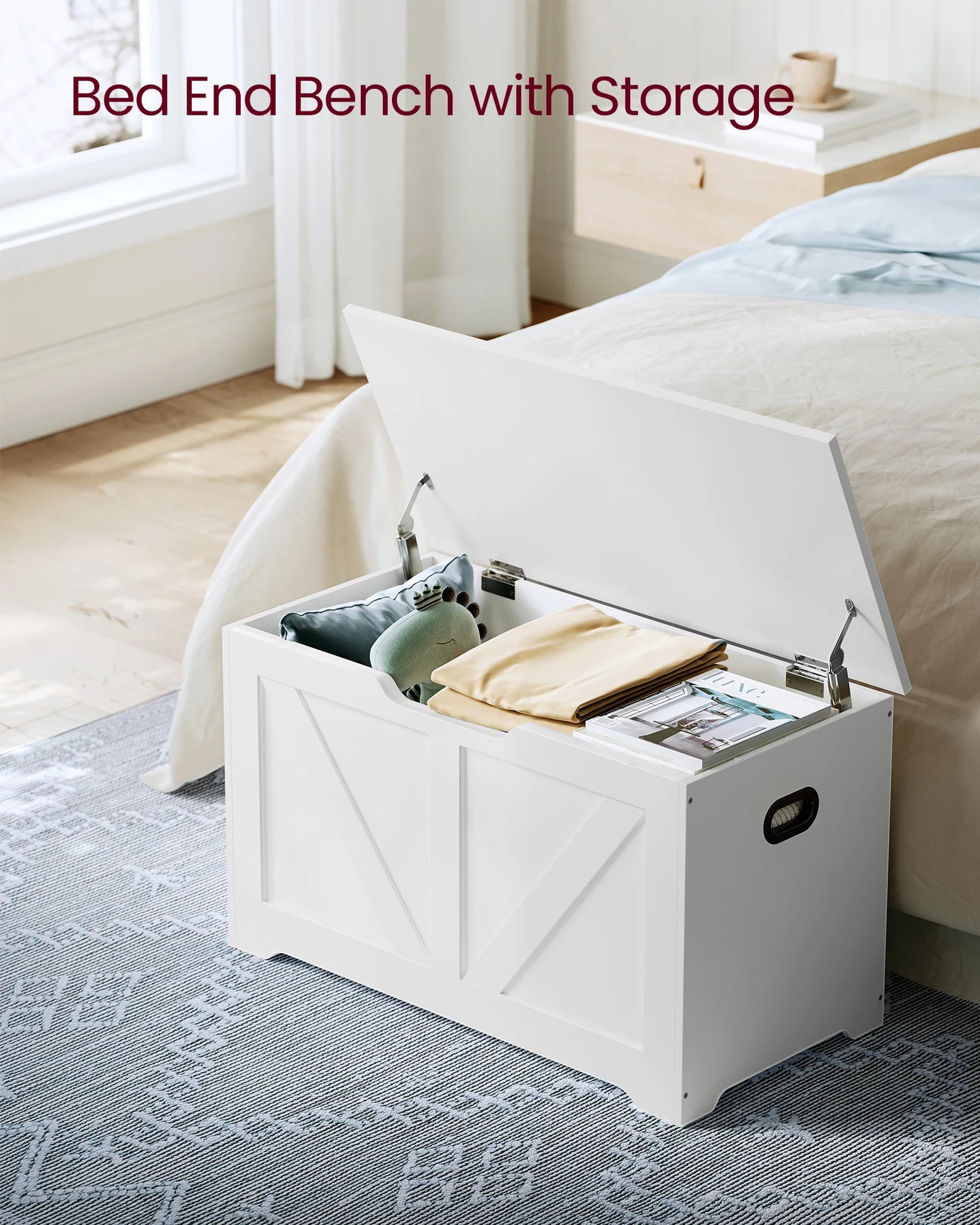 VASAGLE Storage Chest Bench With Safety Hinges Farmhouse Style