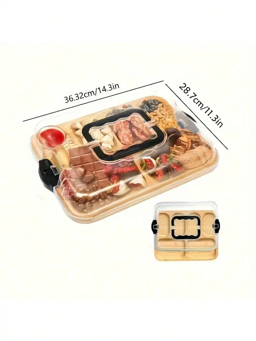 Bamboo Cheese Tray With Acrylic Lid Portable Serving Platter