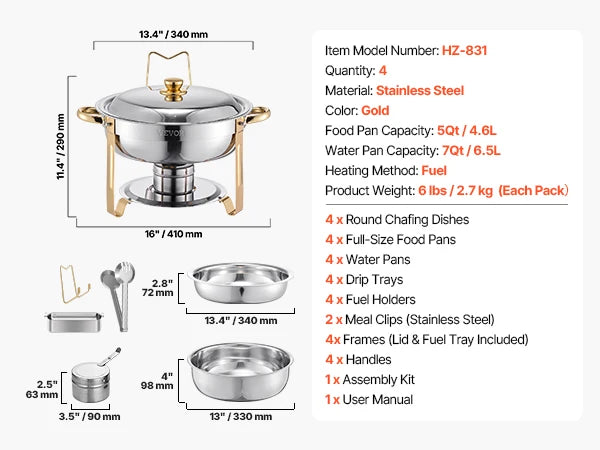 SucceBuy Stainless Steel Chafing Dish Buffet Set Round Warmer Server