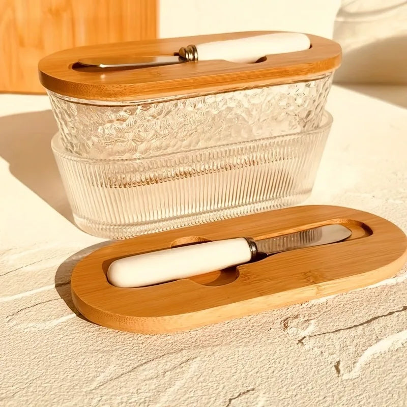 TOLSWE Glass Butter Dish Set With Sealed Lid Two Piece