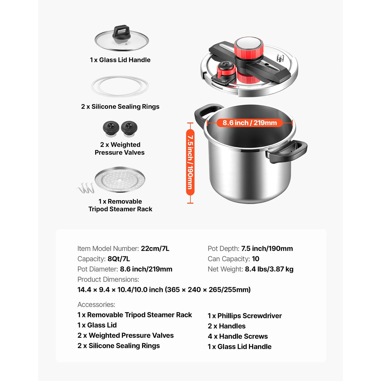 SucceBuy Stainless Steel Pressure Cooker With Steaming Rack And Lid