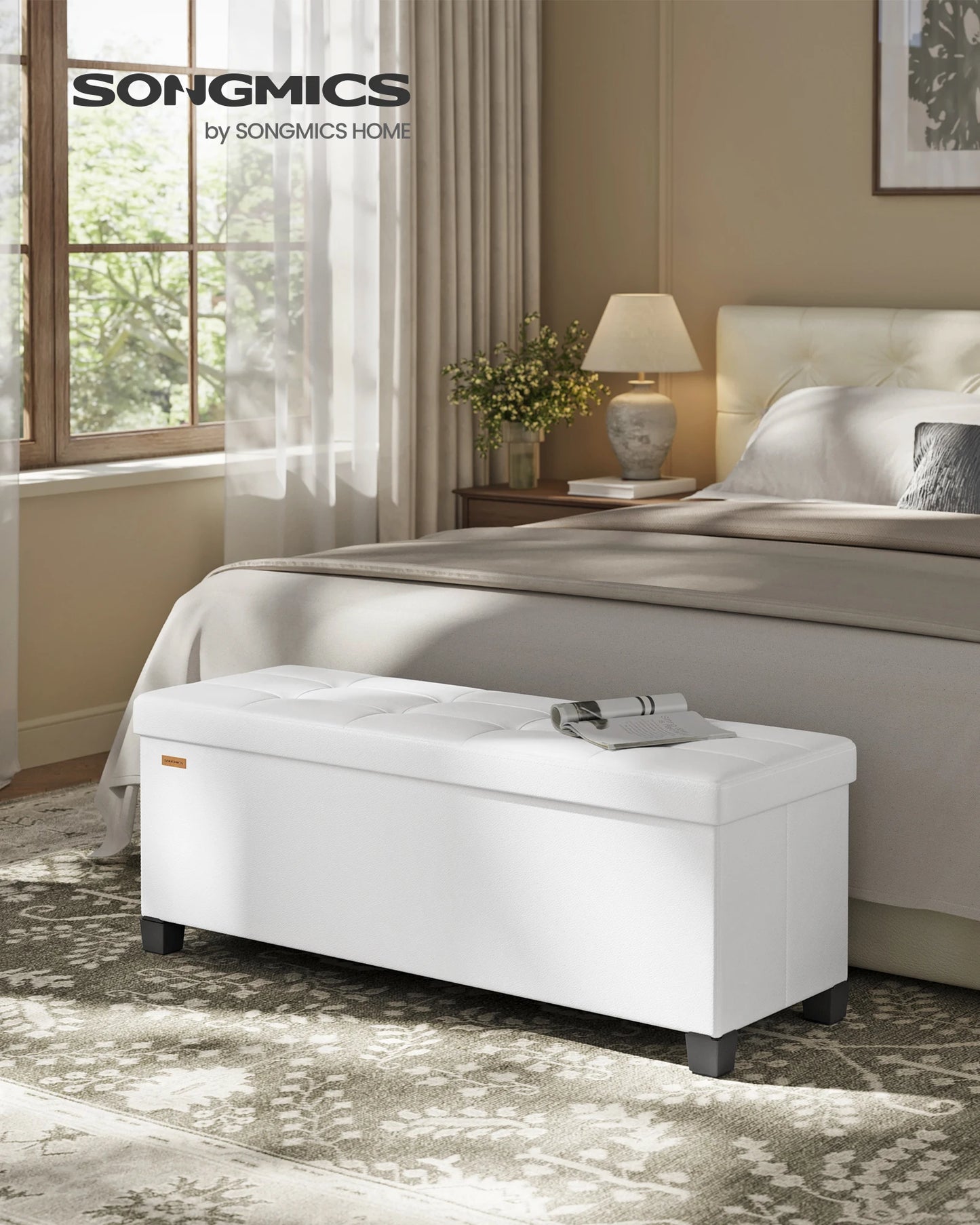 SONGMICS Storage Ottoman Bench With Legs Synthetic Leather
