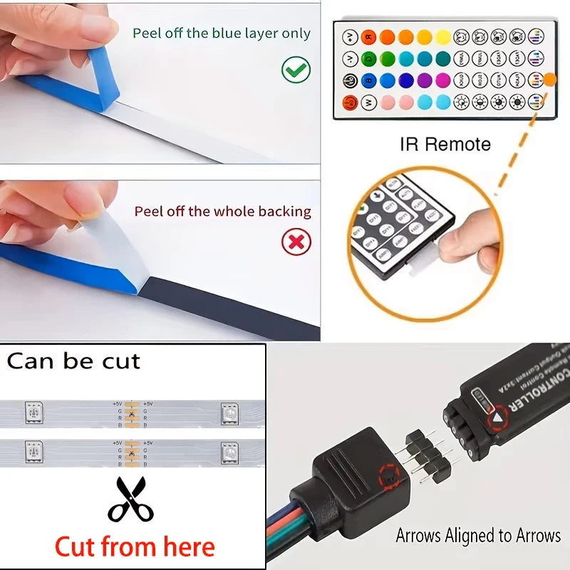 RGB LED Strip Lights With App Control Flexible LED Tape Room Decoration