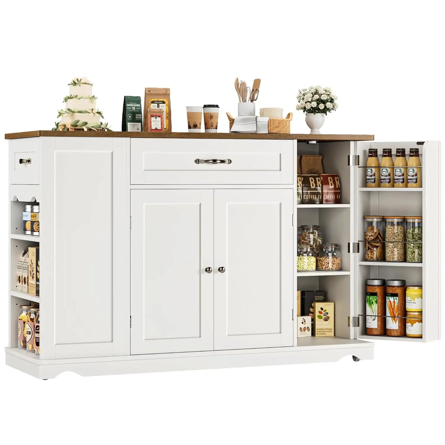 GUANGBAI Kitchen Island Cart With Storage And Wheels Two Drawers