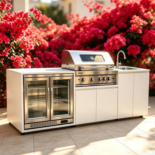 Stainless Steel Outdoor Kitchen With Grill And Fridge On Wheels