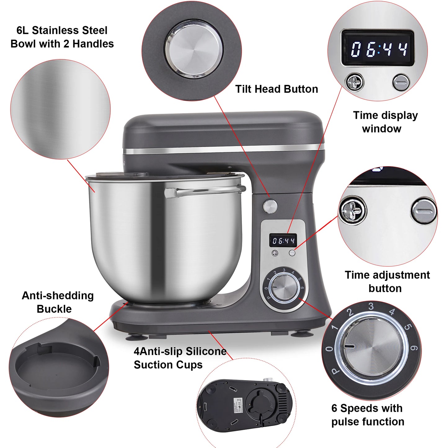 Biolomix 1200W Stand Mixer With Quiet DC Motor