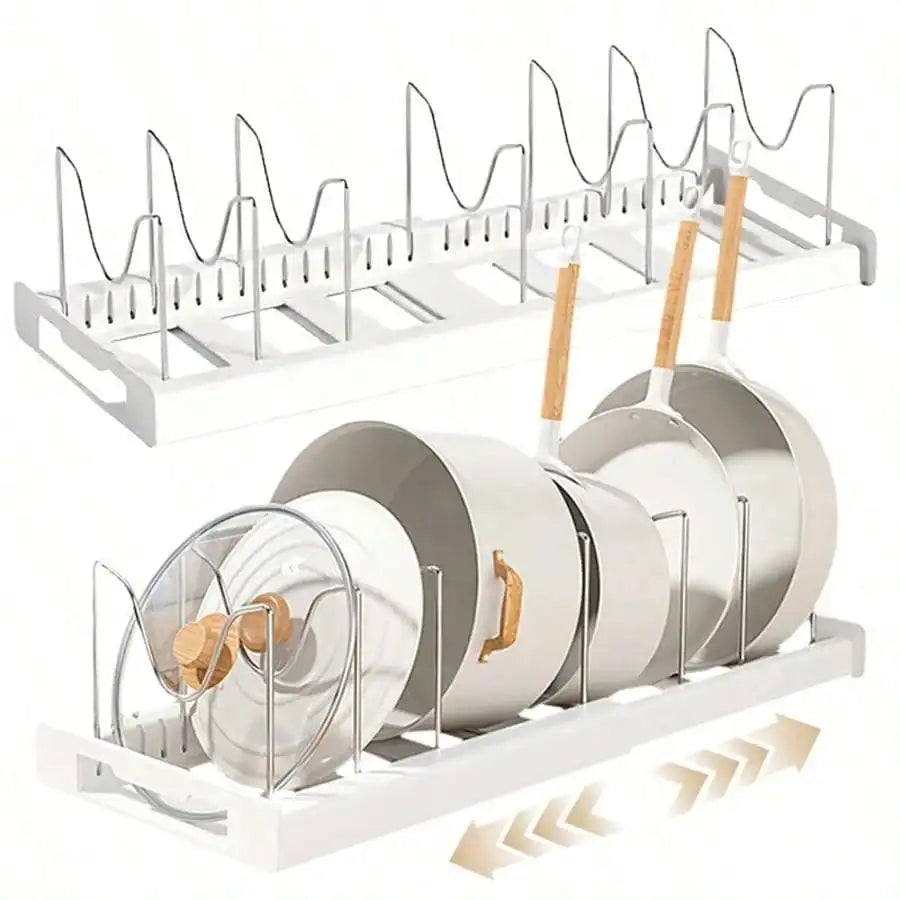 Pull Out Pot And Pan Organizer With 10 Adjustable Dividers