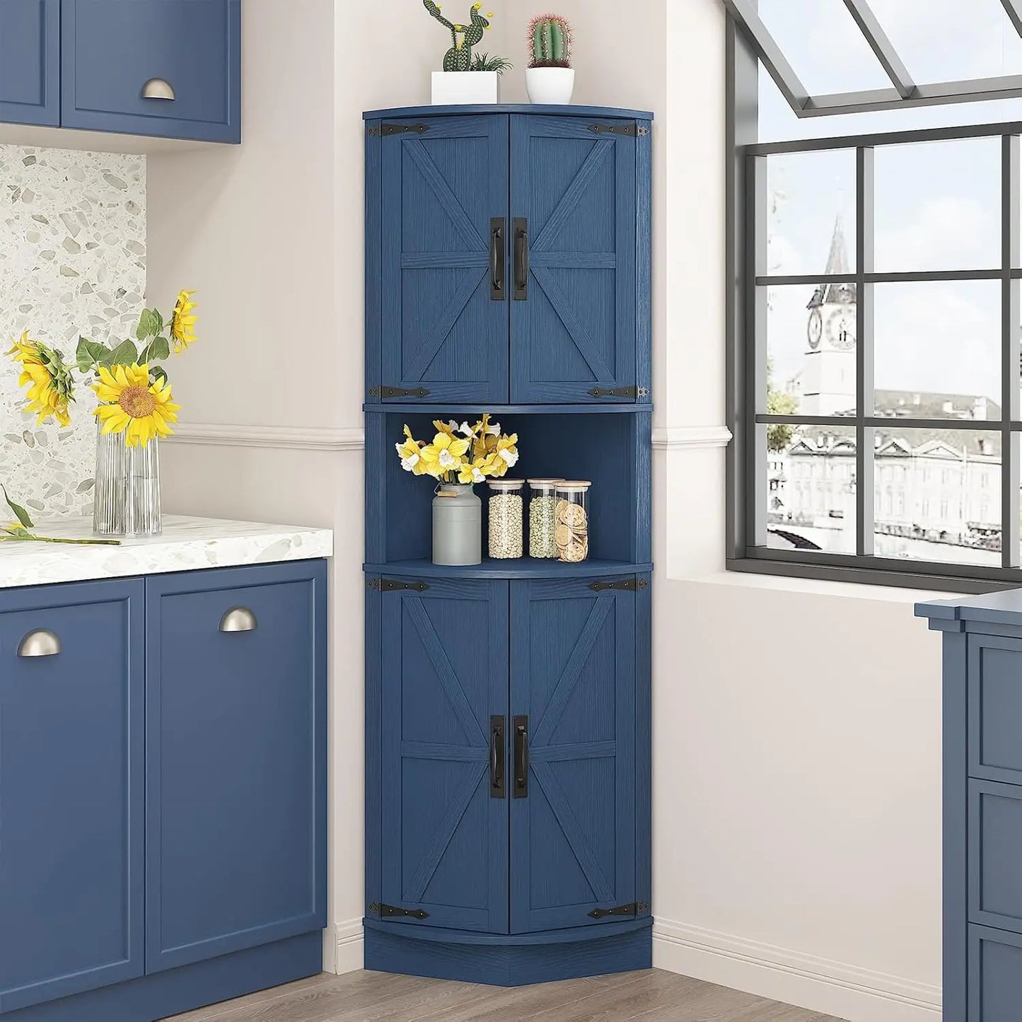 Corner Storage Cabinet With 4 Doors And 5 Shelves BarnStyle