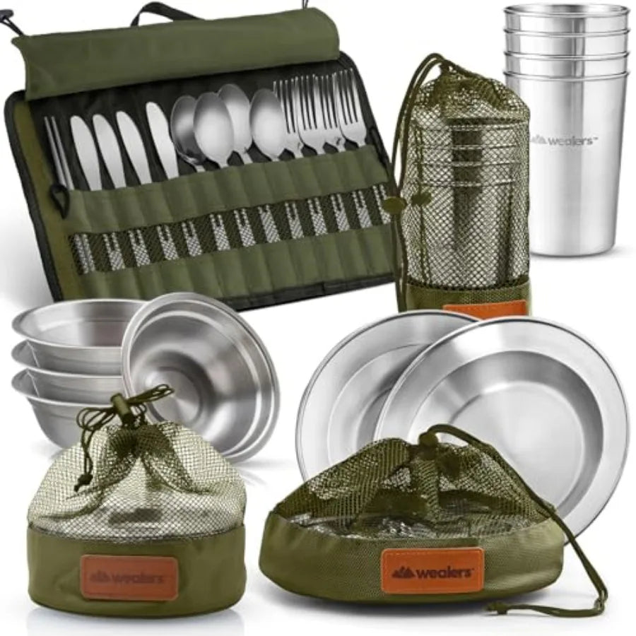 Complete Bamboo Camping Tableware Set With Cups And Bowls