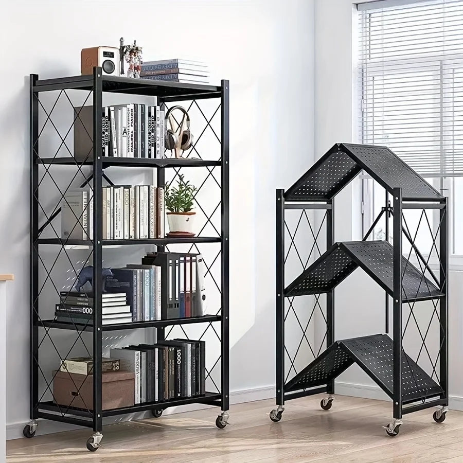 Heavy Duty Foldable Metal Storage Rack With Wheels For Organization