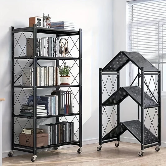 Heavy Duty Foldable Metal Storage Rack With Wheels For Organization