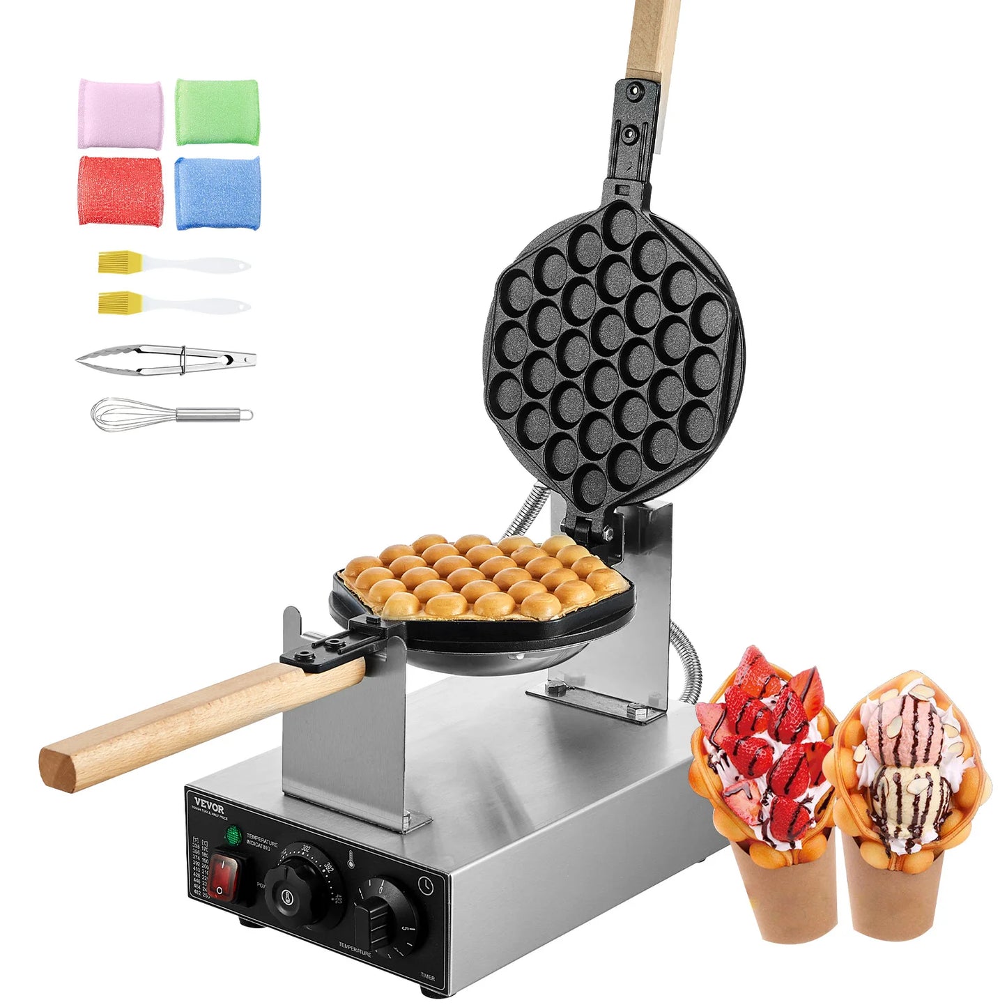 SucceBuy Stainless Steel Bubble Waffle Maker 1400W With Rotating Pans