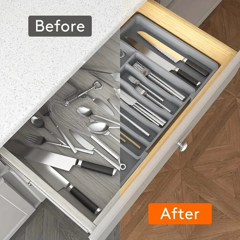Adjustable Plastic Drawer Organizer For Flatware And Tableware