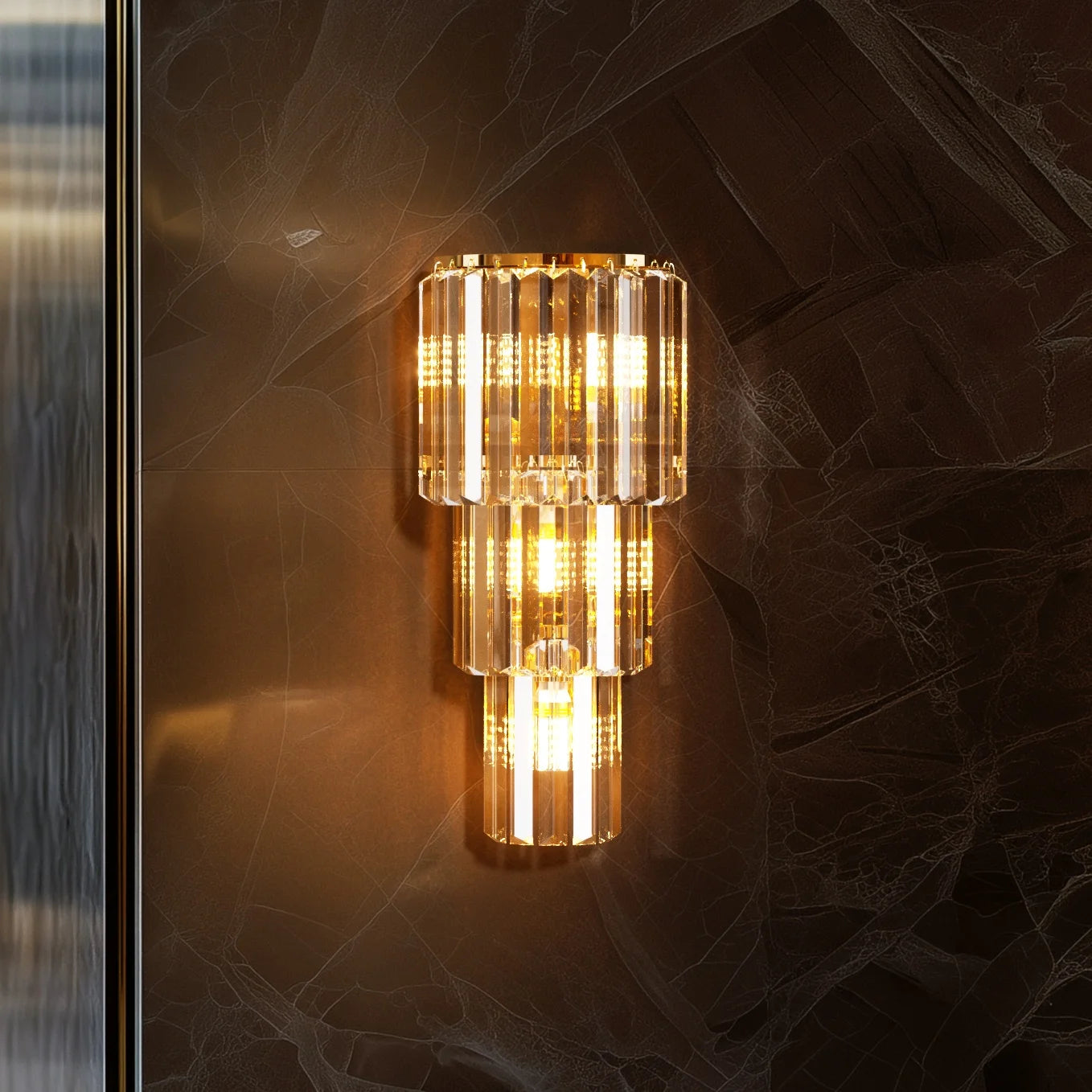 LUVODI Modern Crystal Wall Lamp Three Layer Sconce Light E14