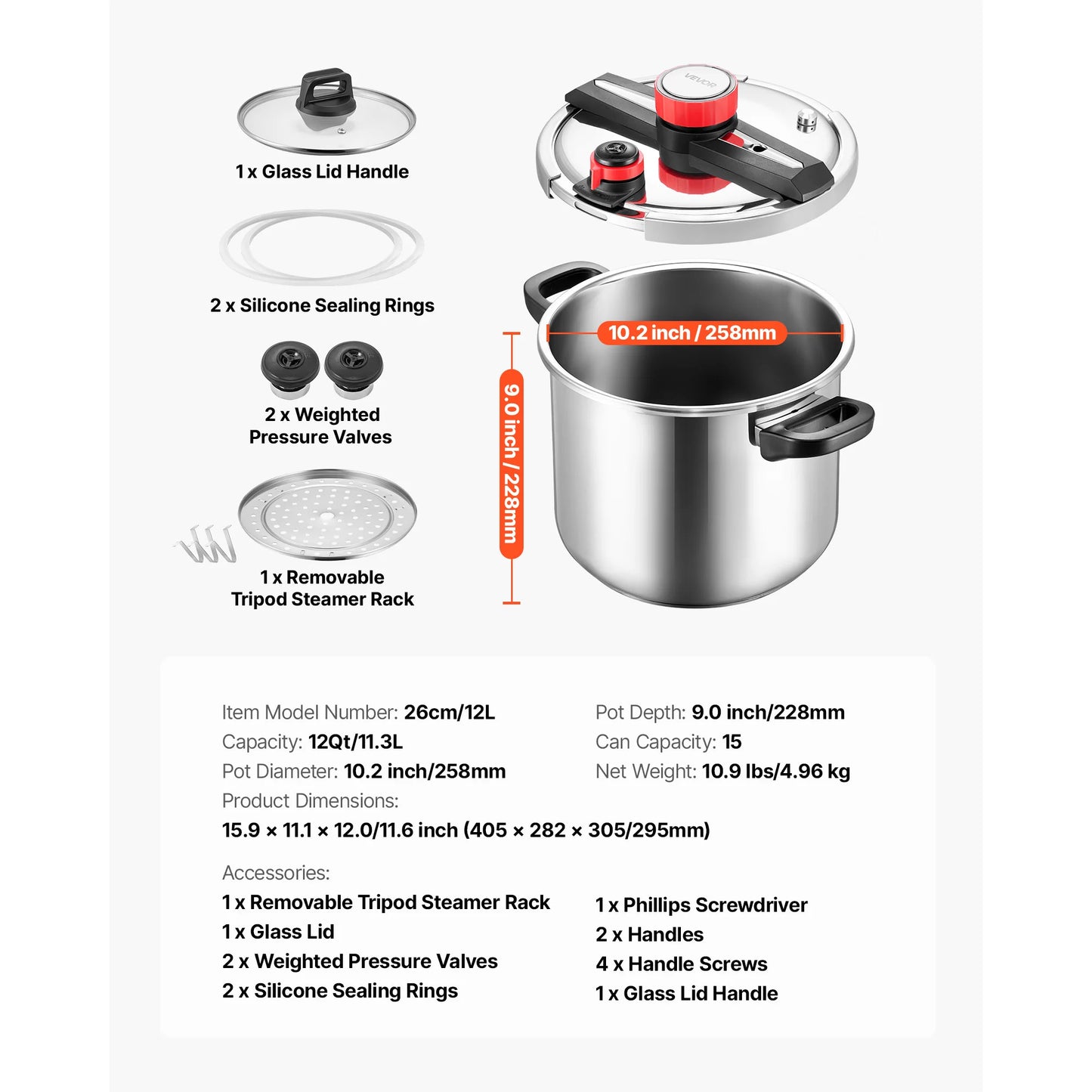 SucceBuy Stainless Steel Pressure Cooker With Steaming Rack And Lid
