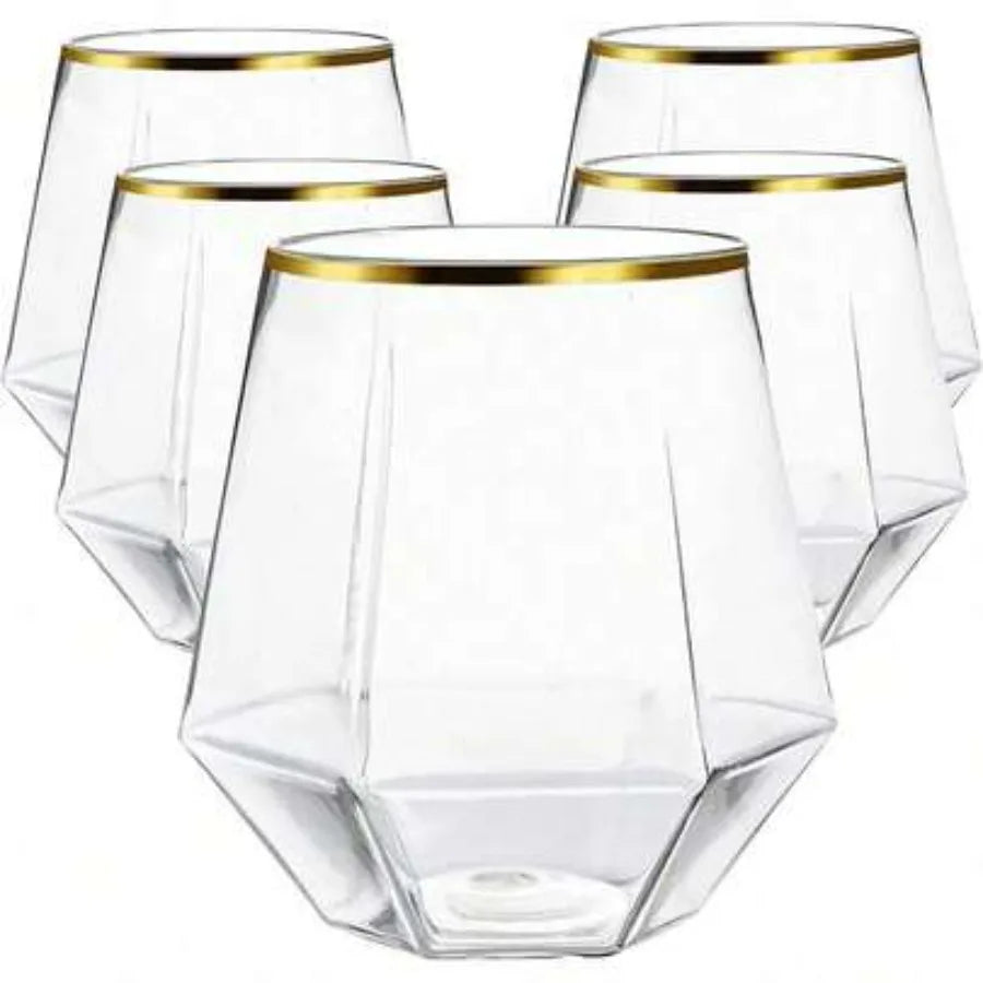 Diamond Unbreakable Stemless Plastic Wine Glasses Disposable 40 Count