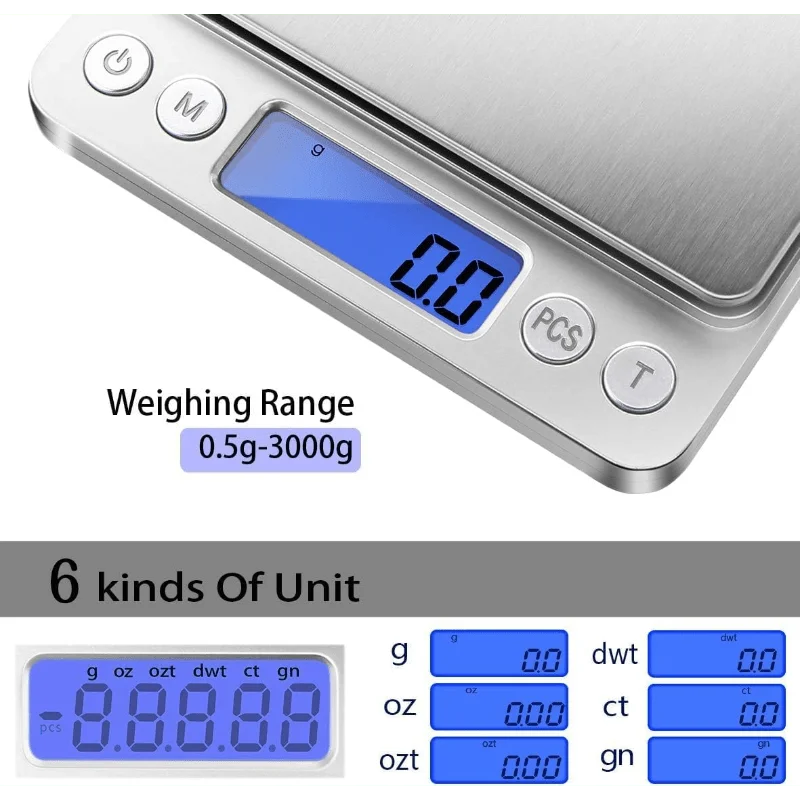 Digital Kitchen Scale 3000g With 6 Modes And LCD Display