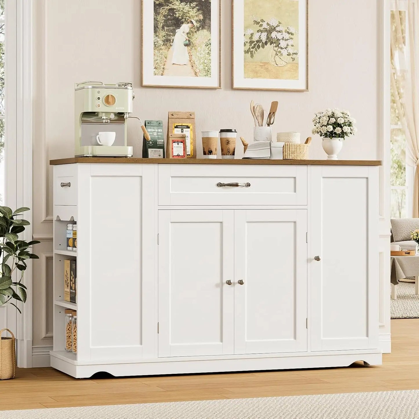 GUANGBAI Kitchen Island Cart With Storage And Wheels Two Drawers