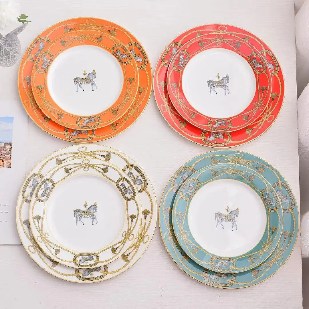 Light Luxury Bone China War Horse Western Dinnerware Plates Cup