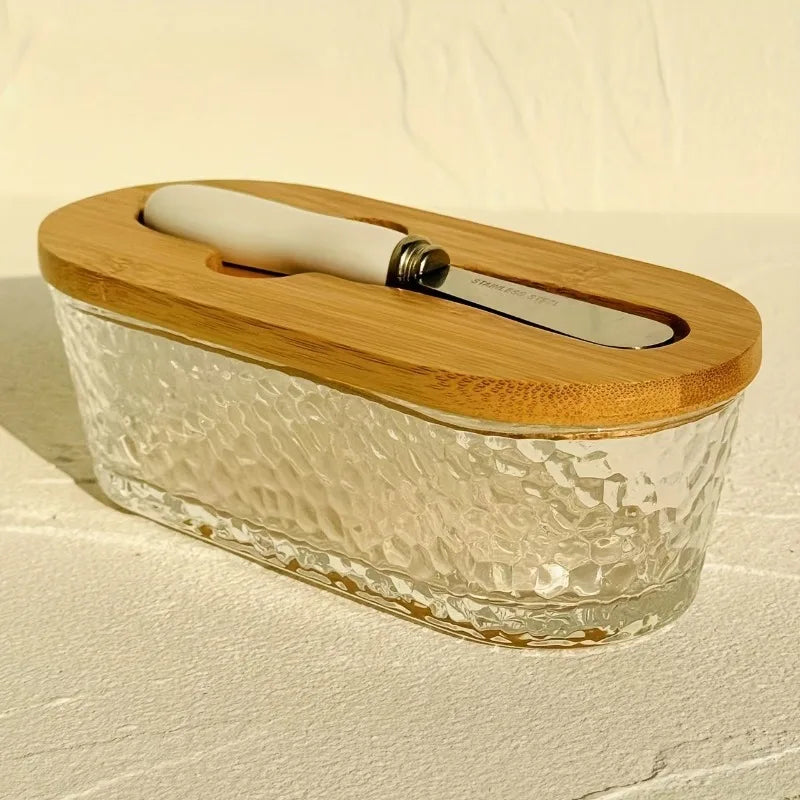 TOLSWE Glass Butter Dish Set With Sealed Lid Two Piece