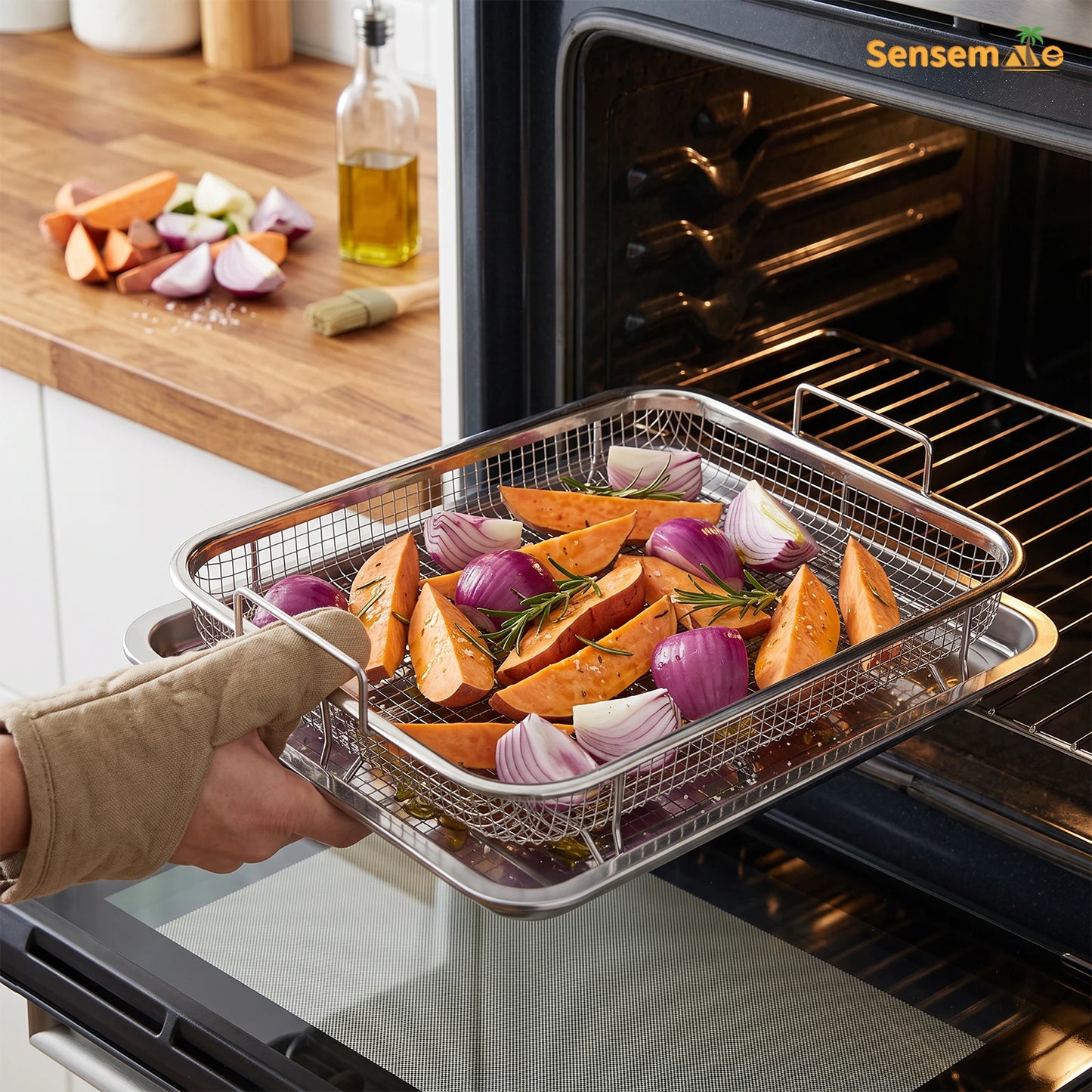 Stainless Steel Air Fryer Crisper Tray With Oil Separation Rack