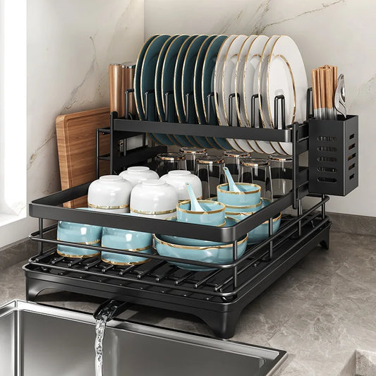 AEHOME Adjustable Stainless Steel Dish Drying Rack With Drainboard